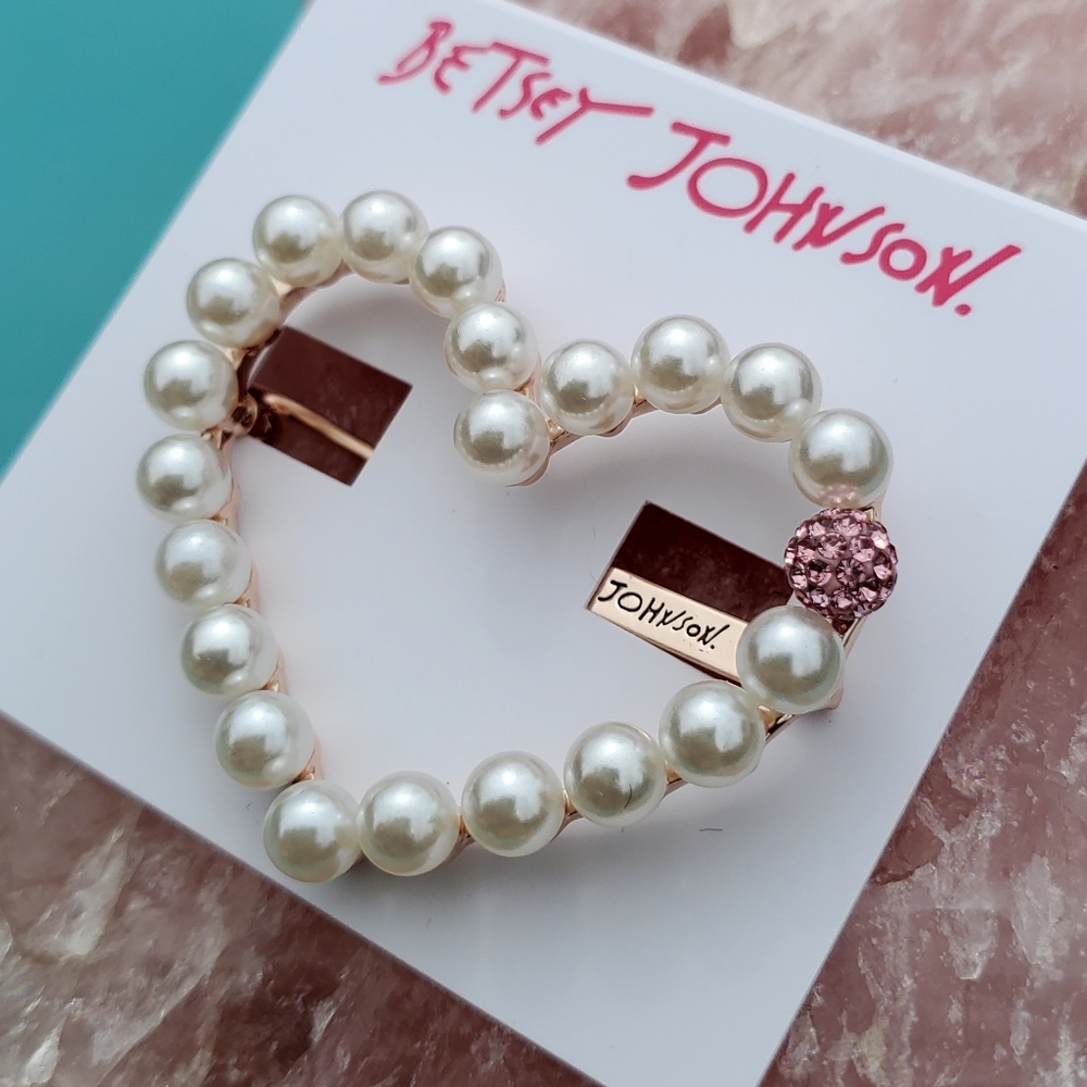 Rose Gold Crystal/Pearl Open Heart Hair Barrette - Picture 5 of 16
